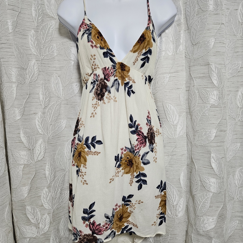 O'Neill Beachy Cream and Multi Floral Halter Mini Dress
